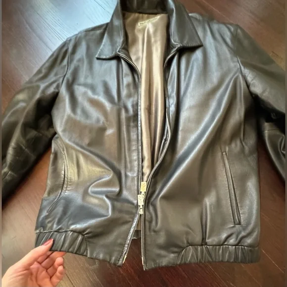 Robert Comstock Leather Bomber Jacket LAMB SKIN Black Size Large